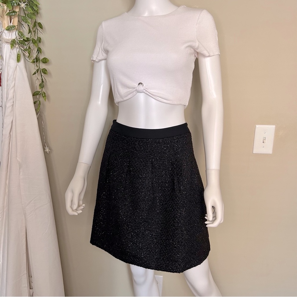 LOFT Black Sparkly Textured A-Line Skirt